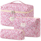 HBselect quilted makeup bag with floral pattern organizes daily essentials.