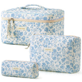 HBselect quilted makeup bag front view with floral pattern, ideal for stylish travel cosmetics