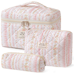HBselect quilted makeup bag front view showcases chic floral design and sturdy construction.