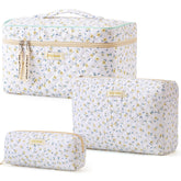 HBselect quilted makeup bag large front view, stylish floral design for everyday cosmetics.