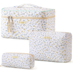 HBselect quilted makeup bag large front view, stylish floral design for everyday cosmetics.