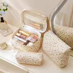HBselect quilted makeup bag medium side view highlights compact organization for daily use