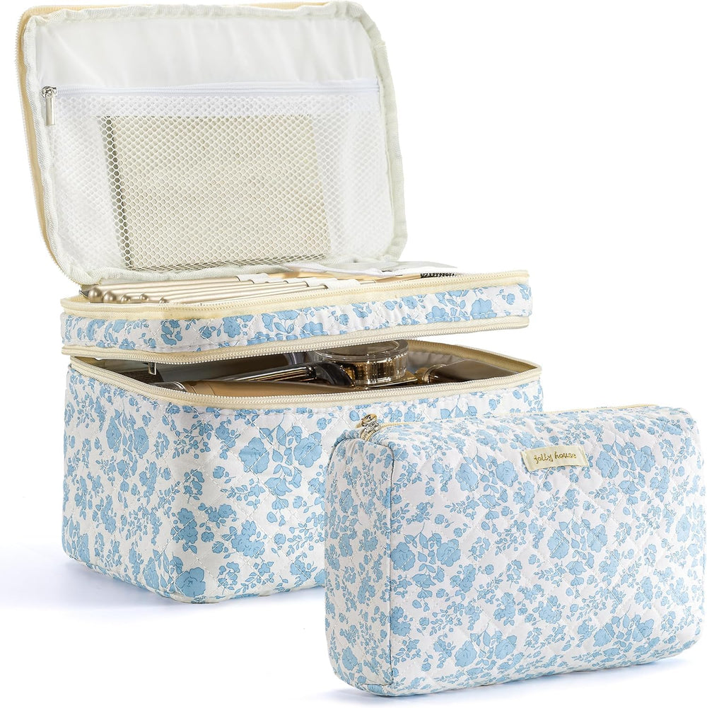 HBselect travel makeup bag large front view showing spacious interior for cosmetics.