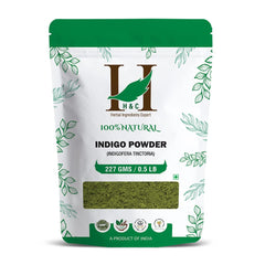 H&C Indigo powder packaging shows a natural dye option with no chemicals
