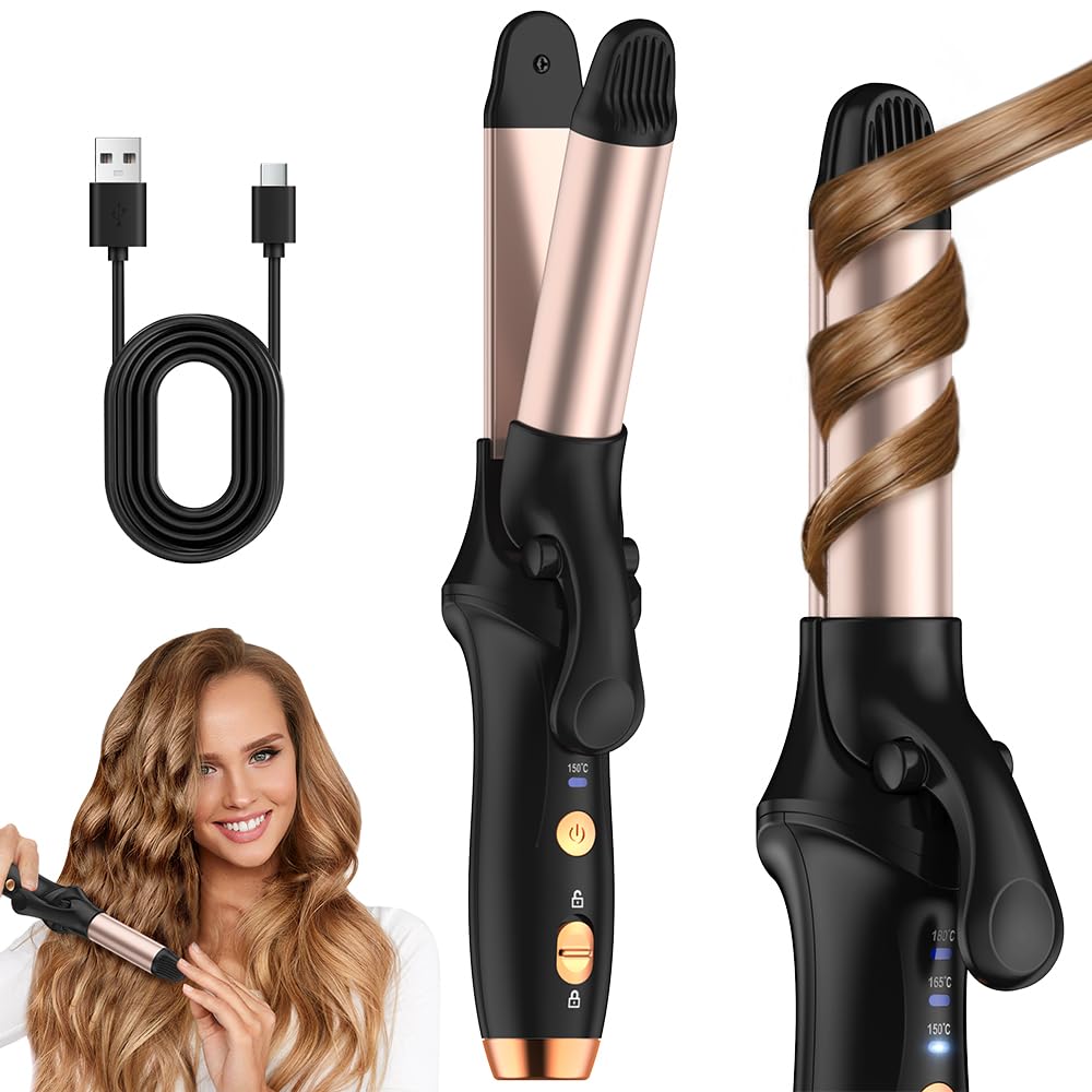 HCRTGAY cordless curling iron in a compact travel case enables stylish on-the-go looks.