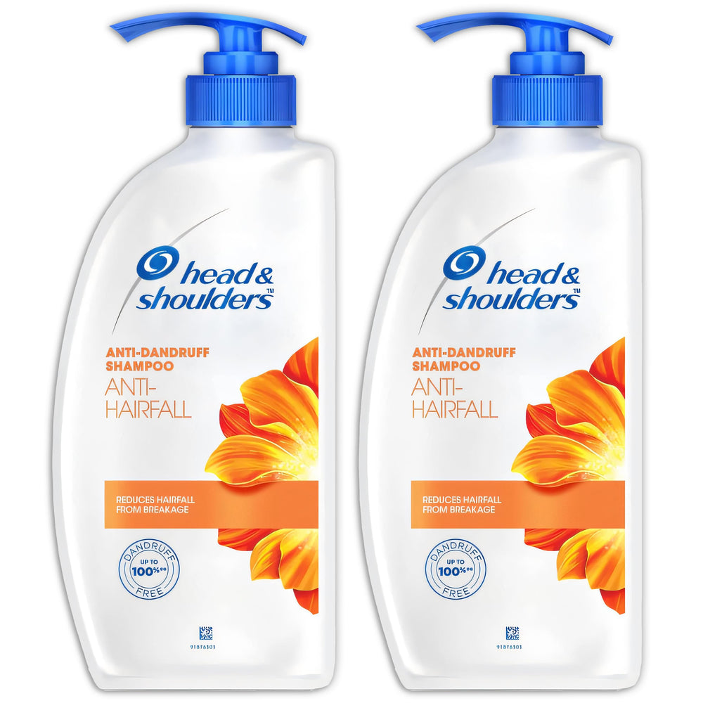 Head & Shoulders anti-dandruff shampoo pump bottle front, two-pack convenience for daily scalp care.