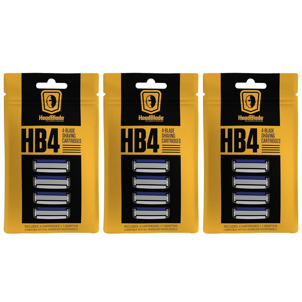 HeadBlade HB4 refill blades closeup showing four stainless blades for smooth shaving