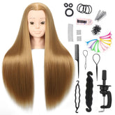 headdoll mannequin head with long hair for realistic styling practice.