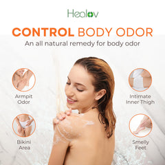 Healov Persimmon Body Wash underarm usage showing daily odor-control routine
