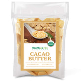 Healthworks cacao butter 16oz jar showing smooth, versatile ingredient for chocolate and skincare.