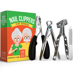 Healthy Seniors 4-piece toenail clippers set for thick nails with ergonomic design.