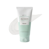 HEIMISH All Clean Green Foam bottle close-up emphasizes gentle amino acid cleansing for sensitive skin.
