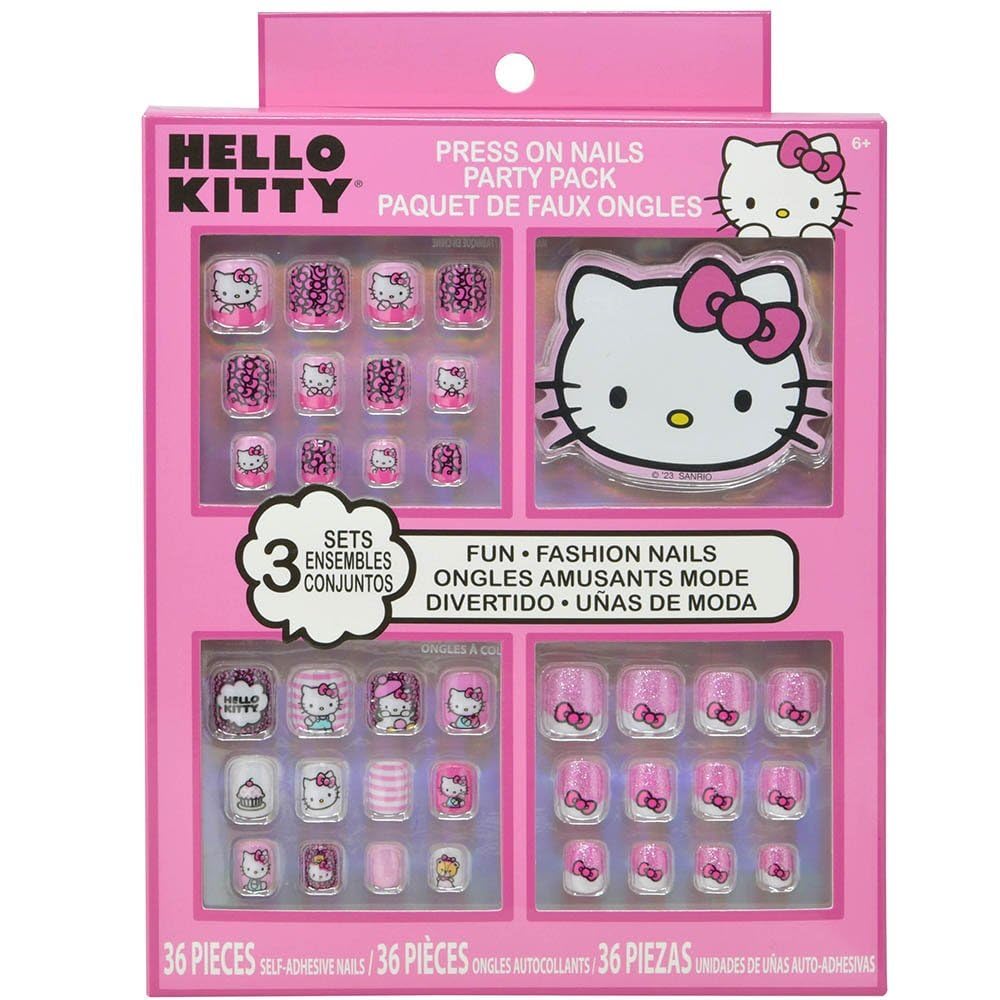 Hello Kitty press-on nails party pack with 36 colorful designs for easy, mess-free manicure