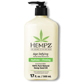 Hempz Age-Defy bottle and cream texture demonstrate quick absorption for everyday moisture.