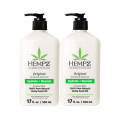 Hempz Original bottle front label highlights hemp seed oil for nourishing dry skin.