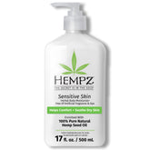 Hempz Sensitive Skin Herbal Moisturizer bottle demonstrates fragrance-free daily hydration.
