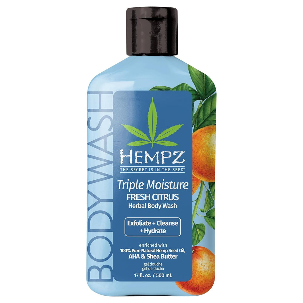 Hempz Triple Moisture Body Wash Grapefruit Peach bottle pour for hydrating cleanse