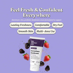 Her Fantasy Box Everywhere Deodorant application showing smooth, invisible cream on skin.