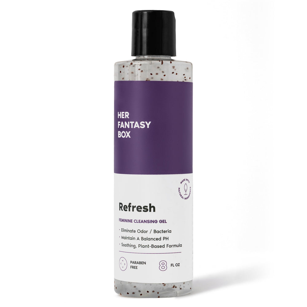 Her Fantasy Box Refresh bottle with gentle cleansing for sensitive areas.