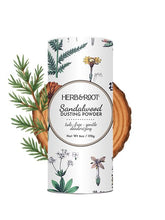 Herb & Root Sandalwood powder jar ready for daily use, lightweight absorption.