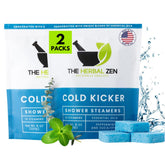 The Herbal Zen Cold Kicker shower-steamer pack ready for a sinus relief ritual.