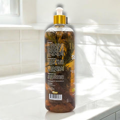 HERBALISTA Viral Shampoo close-up shows aloe and ginger for hydrating, repairing scalp care.