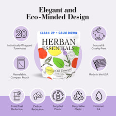 Herban Essentials lavender aroma towelettes offer calming, spa-like scent.