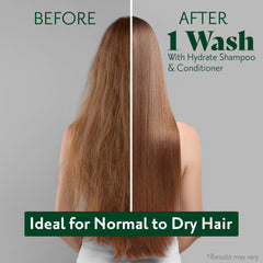 Herbatint Hydrate Shampoo closeup reveals shiny, vibrant hair.