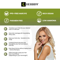 HERBBY 9 herbal extracts bottle highlights nourishing scalp and hair strength.