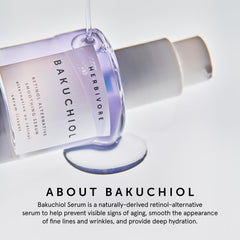 Drop of HERBIVORE Bakuchiol Serum on hand implies gentle, evening glow potential