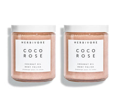 Herbivore Coco Rose scrub jar ready for moisturizing exfoliation.