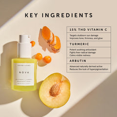 Close-up of HERBIVORE Nova vitamin C and turmeric serum for radiant, even-toned skin.