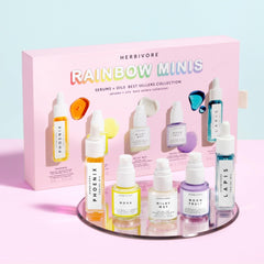 HERBIVORE Rainbow Minis Set Phoenix oil bottle—soft glow, lightweight hydration for morning routine.