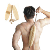Herbvian back scrubber with loofah shows back-scrub exfoliation and cleansing