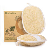 Herbvian Vietnamese natural loofah pads packaged for convenient two-pack use and travel-friendly freshness.