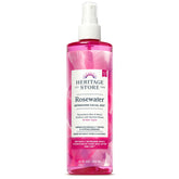 Heritage Store Rosewater bottle front with Damask Rose for all-day hydration.