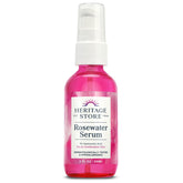 Heritage Store Rosewater Serum bottle highlighted for deep hydration and glow