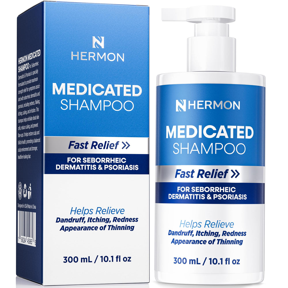 Hermon medicated shampoo bottle for targeted scalp relief.