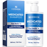 Hermon medicated shampoo bottle for targeted scalp relief.