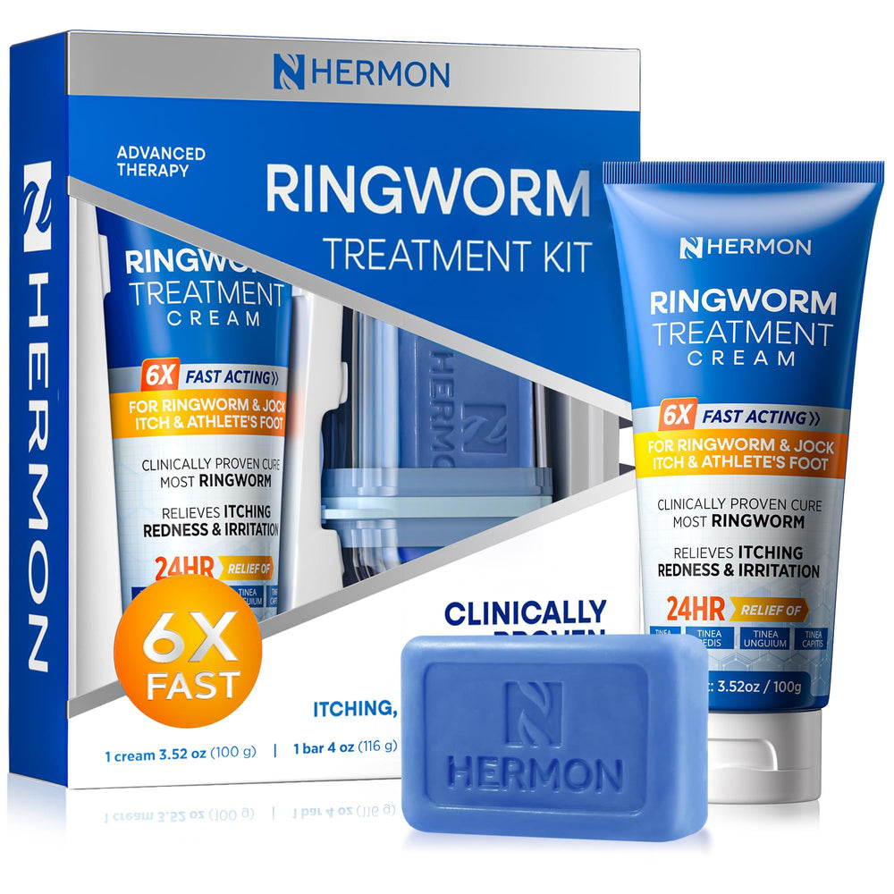 Hermon Ringworm Cream Jar showing soothing application for skin care benefits
