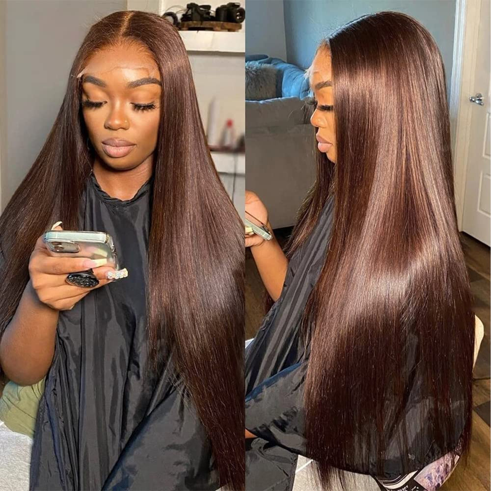 Hermosa 13x4 brown lace-front wig front view shows natural hairline and 180 density for seamless styling.