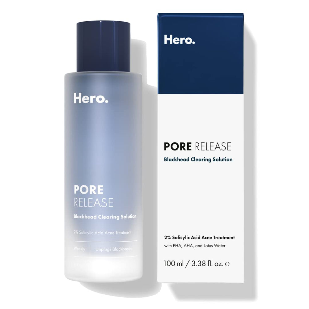 Hero Cosmetics Pore Release bottle closeup showing smooth, gentle exfoliation for clearer pores.