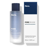 Hero Cosmetics Pore Release bottle closeup showing smooth, gentle exfoliation for clearer pores.