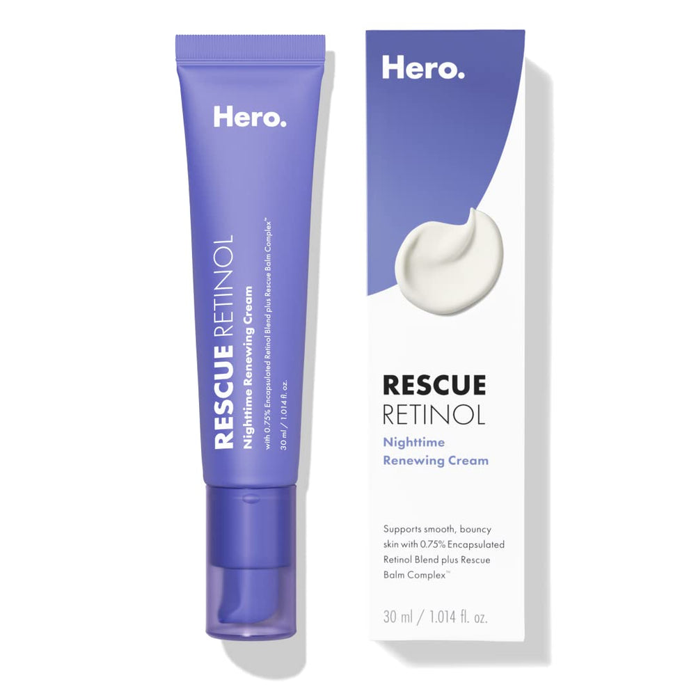 Hero Cosmetics Rescue Retinol Nighttime Cream jar closeup showing smooth texture for even skin.