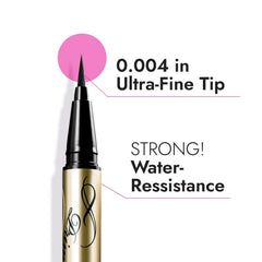 Heroine Make waterproof eyeliner swatch showing rich black pigment and all-day wear
