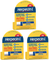 Herpecin L lip protectant SPF 30 packaging, convenient three-pack for on-the-go protection.