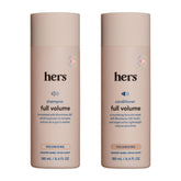 Hers Full Volume shampoo bottle with Coastal Cedar Citron scent boosts lightweight volume