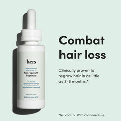 hers Hair Regrowth Solution pump demonstrates easy daily scalp application.