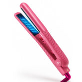 HerStyler Colorful Seasons Flat Iron pink front view shows 1.25-inch ceramic plates for smooth styling.
