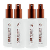 HerStyler Serum 4 Pack bottle closeup with frizz control for smooth, shiny hair.